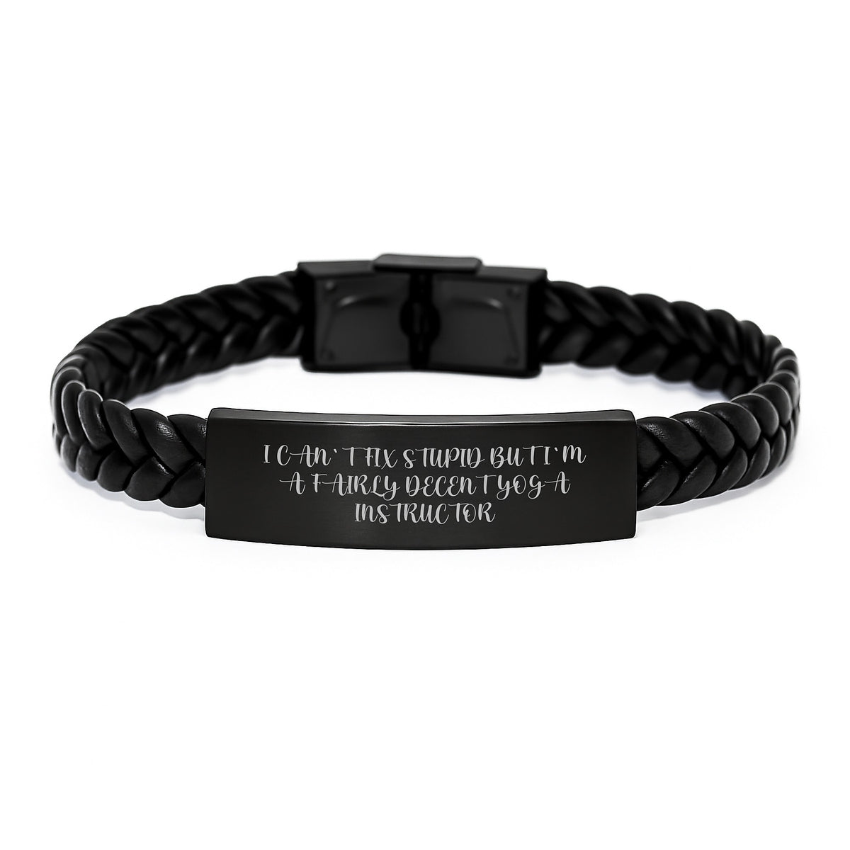 Gifts from Friends for Yoga Instructor - Funny Interlaced Leather Bracelet Christmas Unique Presents with I Can't Fix Stupid Engraved Quote, Stainless Steel and PU Leather - Image 1