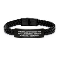 Load image into Gallery viewer, Truck Driver Inspirational Gifts for Her, Unique Interlaced Leather Bracelet for Mom, Truck Driver Quotes, Stainless Steel and PU Leather - Image 1