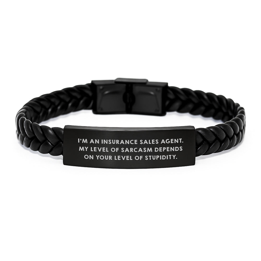 Funny Insurance Sales Agent Gifts for Men, Interlaced Leather Bracelet with Sassy Quote, Christmas Unique Gift from Friends - Image 1