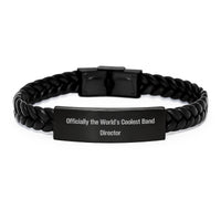 Load image into Gallery viewer, Funny Band Director Gifts, Officially The World's Coolest Band Director Interlaced Leather Bracelet, Mother's Day Unique Gifts from Friends for Band Director - Image 1