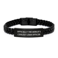 Load image into Gallery viewer, Officially The World's Coolest Loan Officer Gifts for Men, Unique Birthday Unique Gifts from Friends, Interlaced Leather Bracelet with Quote - Image 1