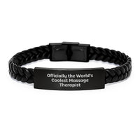 Load image into Gallery viewer, Funny Massage Therapist Gifts for Friends Birthday - Officially The World's Coolest Massage Therapist Interlaced Leather Bracelet for Men, Women, Coworkers, Family - Image 1
