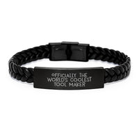 Load image into Gallery viewer, Funny Tool Maker Gifts - Officially World's Coolest Tool Maker Quote Interlaced Leather Bracelet for Him from Friends - Image 1