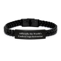 Load image into Gallery viewer, Funny Gifts for Yoga Instructor, Officially The World's Coolest Yoga Instructor Interlaced Leather Bracelet, Valentine's Unique Gifts from Friends to Men - Image 1