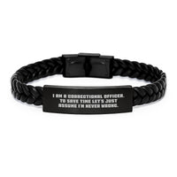 Load image into Gallery viewer, Funny Correctional Officer Gifts for Men - Unique Interlaced Leather Bracelet with Stainless Steel and PU Leather, Perfect for Correctional Officer Dad on Father's Day - Image 1