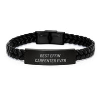 Load image into Gallery viewer, Funny Carpenter Gifts, Interlaced Leather Bracelet for Men, Birthday Unique Gifts from Friends, Best Effin' Carpenter Ever Quote - Image 1