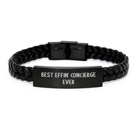 Load image into Gallery viewer, Funny Concierge Gifts for Men, Unique Interlaced Leather Bracelet Gifts from Friends and Family, Best Effin&#39; Concierge Ever Inspired - Image 1
