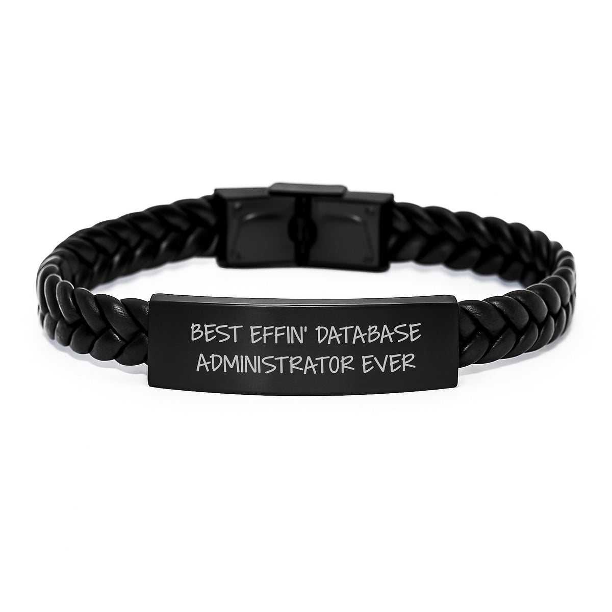 Funny Gift for Best Effin' Database Administrator Ever Interlaced Leather Bracelet, Stainless Steel PU Leather Men's Christmas Unique Gifts from Friends Coworkers Family - Image 1