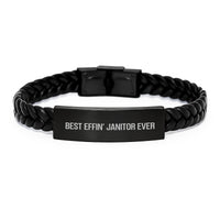 Load image into Gallery viewer, Funny Janitor Gifts from Men to Janitor, Interlaced Leather Bracelet for Janitor on Valentine's with Best Effin' Janitor Ever Quote - Image 1
