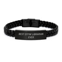 Load image into Gallery viewer, Funny Librarian Gifts, Best Effin' Librarian Ever Interlaced Leather Bracelet, Birthday Unique Gifts for Librarian Friends - Gifts from Men, Women, Coworkers, Family - Image 1