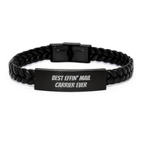 Load image into Gallery viewer, Funny Mail Carrier Gifts for Men - Valentine's Unique Interlaced Leather Bracelet with Stainless Steel and PU Leather - Best Effin' Mail Carrier Ever - Image 1
