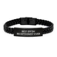 Load image into Gallery viewer, Funny Receptionist Gifts for Mother's Day - Best Effin' Receptionist Ever Interlaced Leather Bracelet Gifts from Friends and Family - Image 1