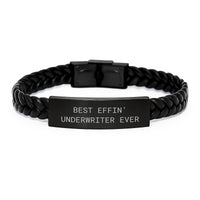 Load image into Gallery viewer, Funny Underwriter Gifts from Men to Underwriter on Valentine's, Interlaced Leather Bracelet with Best Effin' Underwriter Ever Quote, Underwriter Appreciation - Image 1