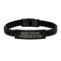 Load image into Gallery viewer, Funny Inspirational Writer Gifts from Men to Best Effin' 'Writer' Ever Loving Mom on Mother's Day Unique Interlaced Leather Bracelet, Writer Accessories, Stainless Steel and PU Leather - Image 1