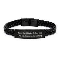 Load image into Gallery viewer, Commemorate Mom's Day with a Thoughtful Interlaced Leather Bracelet for the Microbiologist in Your Life - Funny Quote 'I Am A Microbiologist' - Image 1