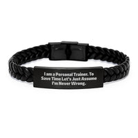 Load image into Gallery viewer, Personal Trainer Gifts from Men to Women - Funny Interlaced Leather Bracelet, Unique Mother's Day Unique Gifts for Personal Trainer, Stainless Steel and PU Leather - Image 1