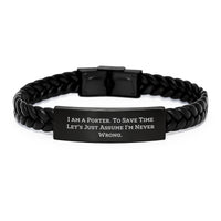 Load image into Gallery viewer, Funny Porter Gifts from Family Friends with Interlaced Leather Bracelet Quote - Unique Mother's Day Presents for Porter - Stainless Steel PU Leather Engraved - Image 1