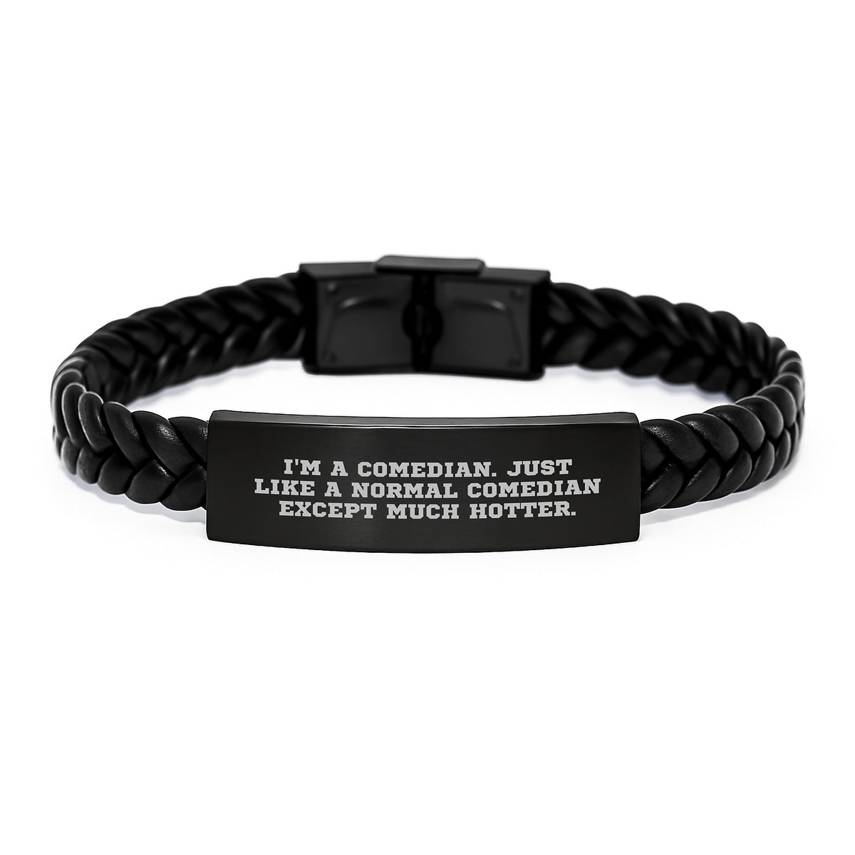 Funny Comedian Gifts for Him - Interlaced Leather Bracelet with Engraved Stainless Steel - Gifts from Family to Comedian Friends - Unique Christmas Memorable Presents for Men - Image 1