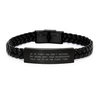 Load image into Gallery viewer, Housekeeper Humor Funny Inspirational Quote Interlaced Leather Bracelet Gifts from Family for Housekeeper - Stainless Steel and PU Leather Combination - Image 1