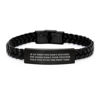 Load image into Gallery viewer, Funny Trucker Gifts from Friends for Husband Trucker Interlaced Leather Bracelet - Trucker Motivational Quote for Father's Day Unique Gifts - Image 1
