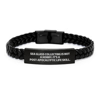 Load image into Gallery viewer, Sea Glass Collecting Gifts for Him - Funny Quote 'Sea Glass Collecting Is Not A Hobby' Interlaced Leather Bracelet for Men Valentine's Unique Gifts from Husband to Sweetheart - Image 1