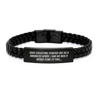 Load image into Gallery viewer, Funny Shoe Collecting Gifts from Family for Men, Interlaced Leather Bracelet for Shoe Enthusiasts, Graduation Unique Gifts with Engraved Stainless Steel - Image 1