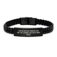 Load image into Gallery viewer, Assistant Principal Dad Gifts from Family - Funny Interlaced Leather Bracelet for Men, Unique Graduation Unique Gifts for Assistant Principal, Cool Stainless Steel PU Leather Combination - Image 1