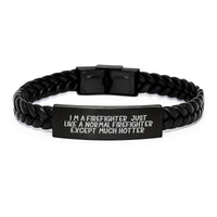 Load image into Gallery viewer, Firefighter Funny Quote Interlaced Leather Bracelet Gifts from Friends to Firefighter on Birthday, Birthday Unique Gifts for Men, Women, Coworkers, Family - Image 1
