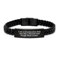 Load image into Gallery viewer, Unique Gifts from Dad for the Cool Woodworker in Your Life - Interlaced Leather Bracelet, Stainless Steel, PU Leather, Engraved - Image 1