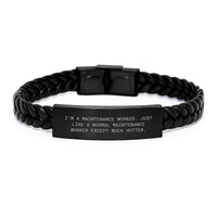 Load image into Gallery viewer, Maintenance Worker Gifts from Friends with a Hilarious Twist, Interlaced Leather Bracelet for Men, Unique Graduation Presents for Maintenance Worker Coworkers - Image 1
