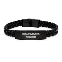 Load image into Gallery viewer, Gifts from Family for Grandma - 'World's Okayest Grandma' Interlaced Leather Bracelet, Christmas Unique Gifts - Image 1