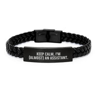Load image into Gallery viewer, Funny Assistant Gifts, Keep Calm I'm Almost An Assistant Interlaced Leather Bracelet for Assistant, Graduation Unique Gifts for Men - Image 1