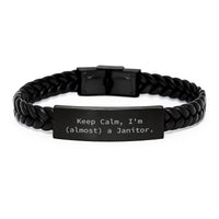 Load image into Gallery viewer, Funny Janitor Gifts for Men - Unique Graduation Unique Gifts from Friends, Coworkers, or Family - Interlaced Leather Bracelet with Stainless Steel Engraved - Image 1
