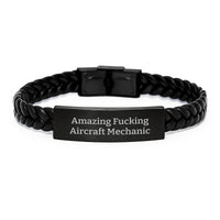 Load image into Gallery viewer, Amazing Funny Gifts from Friends for Aircraft Mechanic Men - Graduation Unique Interlaced Leather Bracelet with Stainless Steel - Image 1