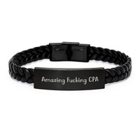 Load image into Gallery viewer, Funny Graduation Unique Gifts for CPA - Interlaced Leather Bracelet with Stainless Steel and PU Leather, Gifts from Friends to CPA, Engraved with 'Amazing F--king Cpa' Quote - Image 1