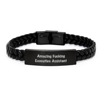 Load image into Gallery viewer, Funny Executive Assistant Gifts, Interlaced Leather Bracelet for Men, Gifts from Friends, 'Amazing F--king Executive Assistant' Quote, Unique Graduation Gifts - Image 1