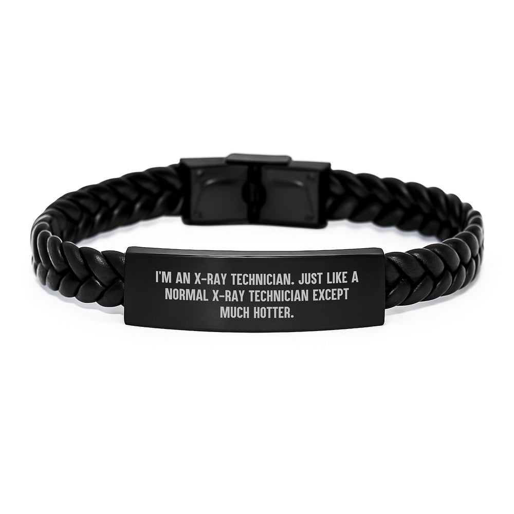 Funny X-Ray Technician Gifts from Friends for Men, Christmas Unique Interlaced Leather Bracelet with Engraved Stainless Steel - Image 1