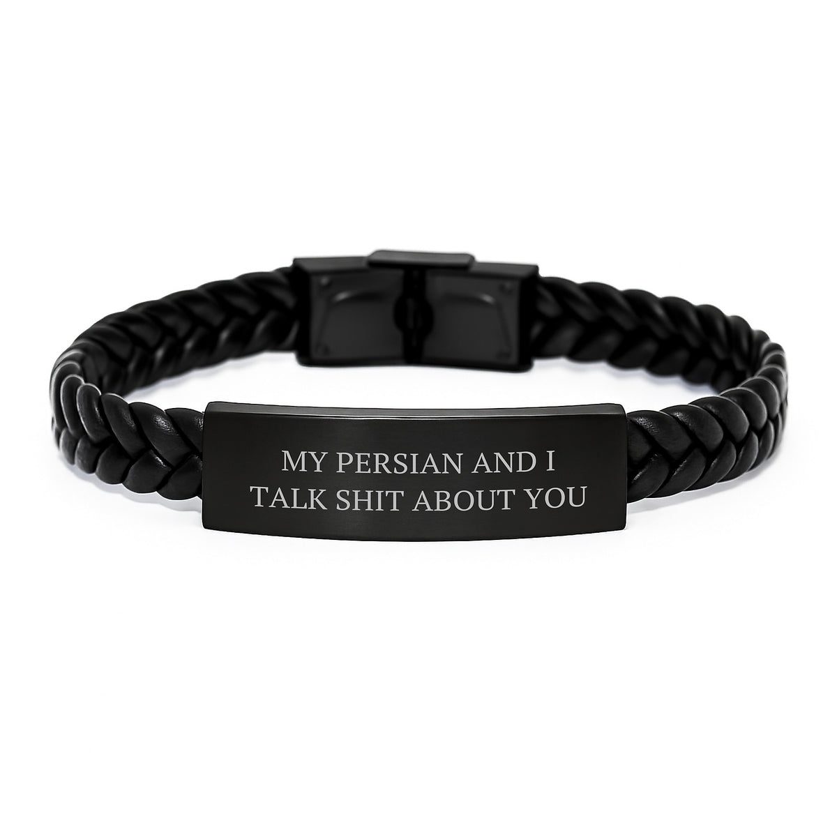 Funny Persian Cat Lover's Interlaced Leather Bracelet, Gifts from Women to Friends, Birthday Unique Gifts for Men, Women, and Family, 'My Persian And I Talk Shit About You' - Image 1