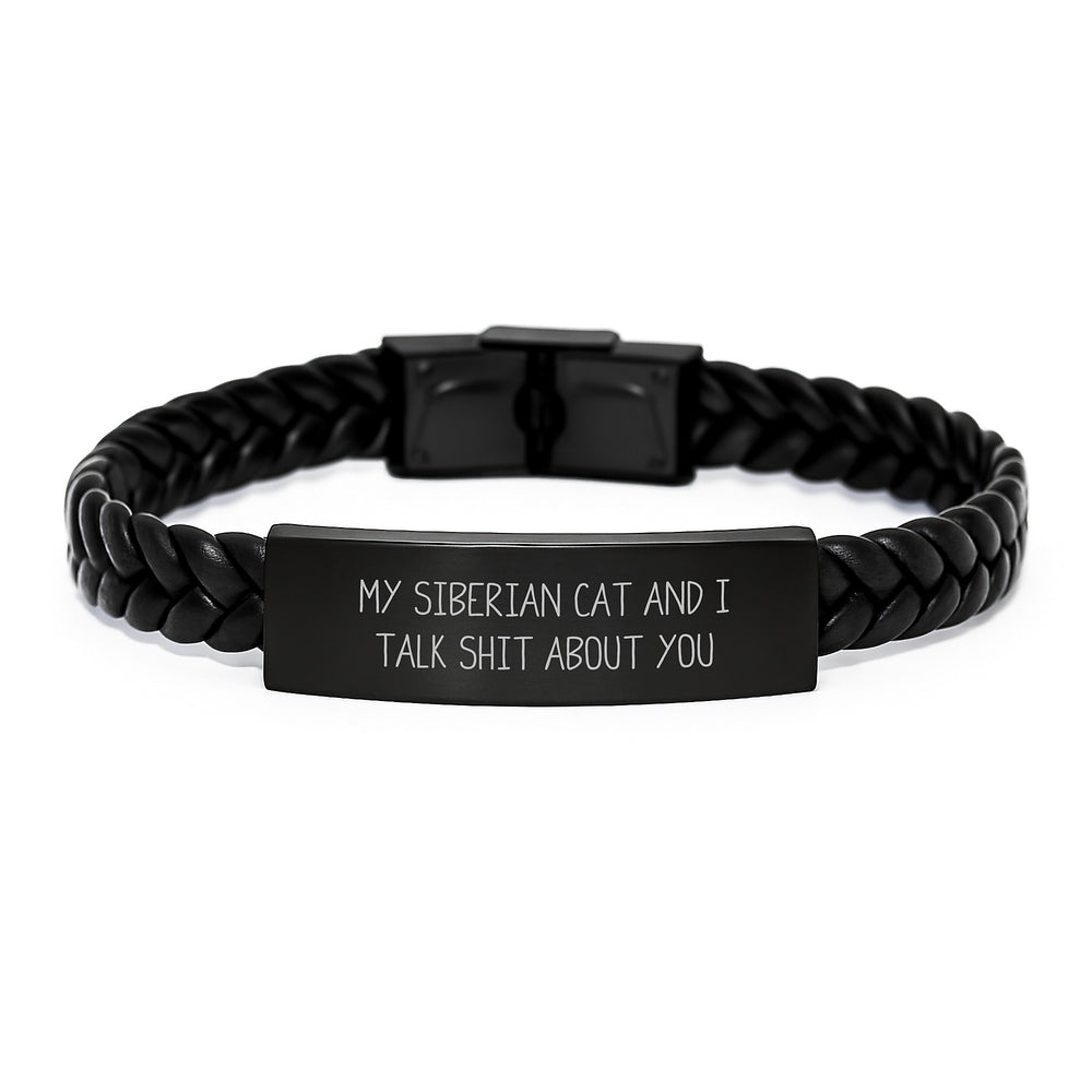 Siberian Cat Lovers Funny Gifts from Friends for Graduation Unique Interlaced Leather Bracelets, My Siberian Cat And I Talk Shit About You - Image 1