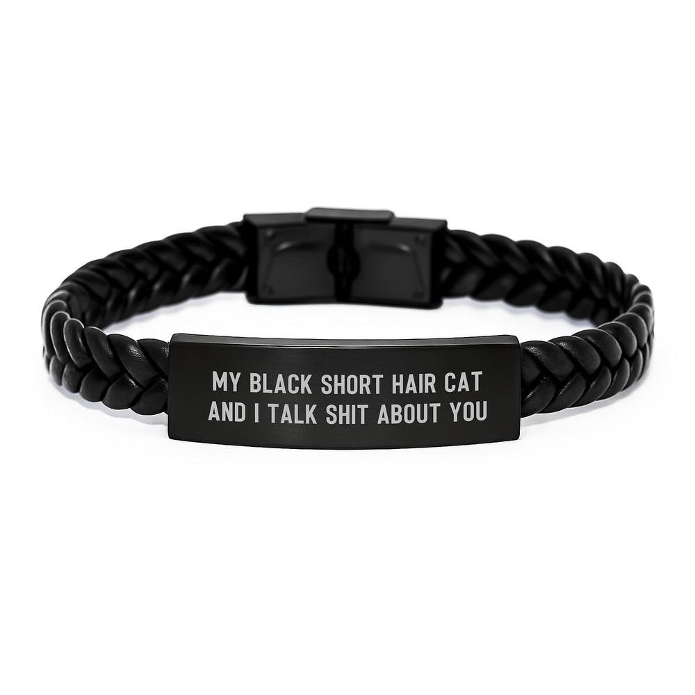 Funny Quote Gifts for Black Short Hair Cat - Interlaced Leather Bracelet for Men or Women - Graduation Unique Gifts from Friends or Family - Image 1