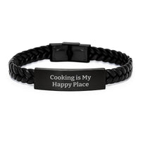 Load image into Gallery viewer, Cooking Enthusiasts&#39; Delight, Gifts for Cooking Lovers, Interlaced Leather Bracelet for Graduation, &#39;Cooking Is My Happy Place&#39; Quote, Gifts from Family, Unique Gifts for Women - Image 1
