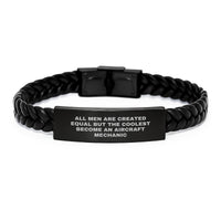 Load image into Gallery viewer, Unique Gifts from Men for Aircraft Mechanic Gift Idea - Interlaced Leather Bracelet, &#39;All Men Are Created Equal But The Coolest Become An Aircraft Mechanic&#39; Quote, Graduation - Image 1
