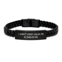 Load image into Gallery viewer, Funny Surveyor Gifts for Friends, I Can't Keep Calm I'm A Surveyor Interlaced Leather Bracelet for Men, Unique Graduation Presents from Family - Image 1