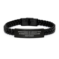 Load image into Gallery viewer, Funny Beagle Dog Gifts, Graduation Unique Gifts for Parents from Friends or Family, Interlaced Leather Bracelet with Proud Parent Quote - Image 1

