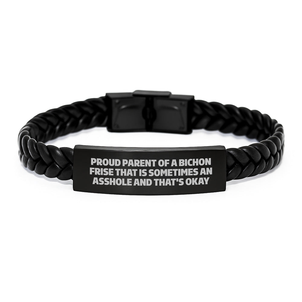 Funny Bichon Frise Dog Gifts for Proud Parents - Interlaced Leather Bracelet for Men, Women, Coworkers, Family, Friends on Graduation Day - 'Sometimes An Asshole' Quote - Image 1