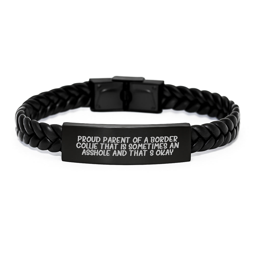 Funny Border Collie Dog Gifts for Men from Proud Parents, Interlaced Leather Graduation Unique Gifts for Border Collie Dog Owners - Image 1