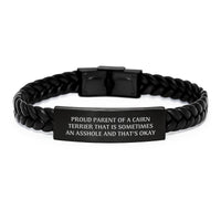 Load image into Gallery viewer, Cairn Terrier Dog Lover Gifts from Friends Graduation Unique Accessories, Proud Parent Quote Interlaced Leather Wristband for Men - Image 1
