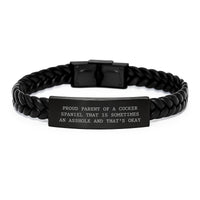 Load image into Gallery viewer, Cocker Spaniel Dog Lover Funny Quote Interlaced Leather Bracelet Gifts from Dad to Son for Christmas Unique Men&#39;s Accessories - Image 1
