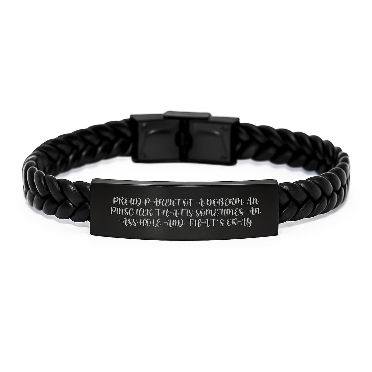Funny Doberman Pinscher Dog Gifts from Friends for Birthday Unique Interlaced Leather Bracelet, Proud Parent Quote - Image 1