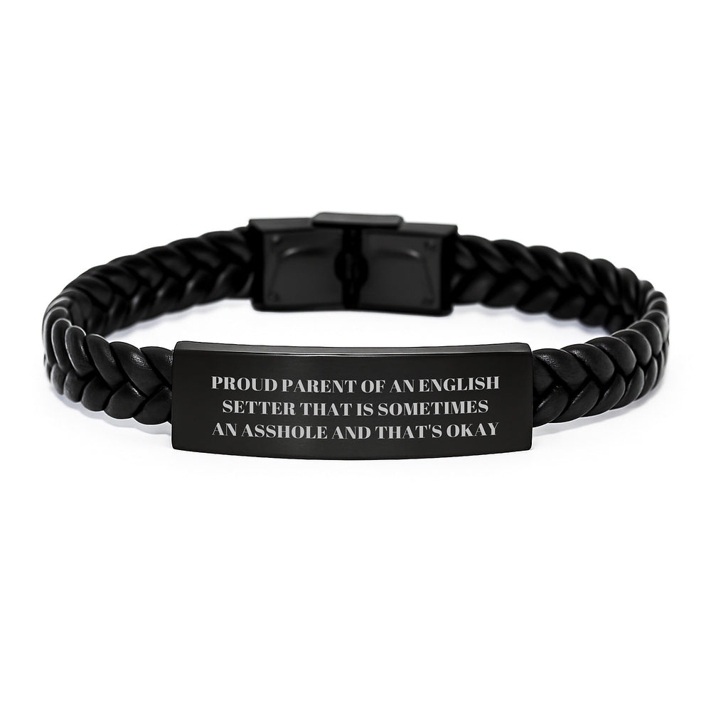 Funny English Setter Dog Gifts from Men for Men - Interlaced Leather Bracelet with Quote, Christmas Unique Finds for Friends - Image 1